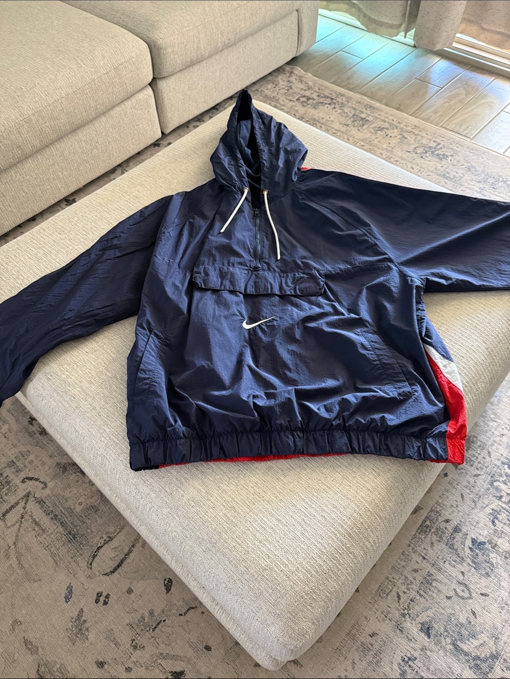Nike Navy Pullover Windbreaker with Red Trim